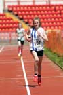 Stella Jones (Darlington) winning the under-13s 1500 metres at the North Eastern Champs, Gateshead.